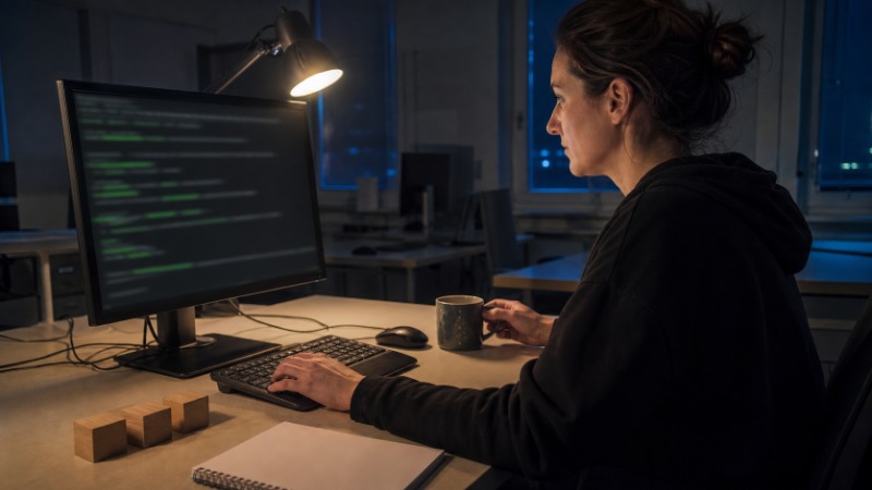 Vývojář zadává úkol nástroji Claude Code v terminálu a sleduje navržené změny v souborech