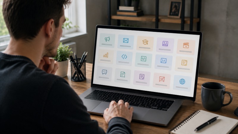 Otevřený sešit s přehledně seřazenými poznámkami vedle notebooku s otevřeným chatovacím oknem AI