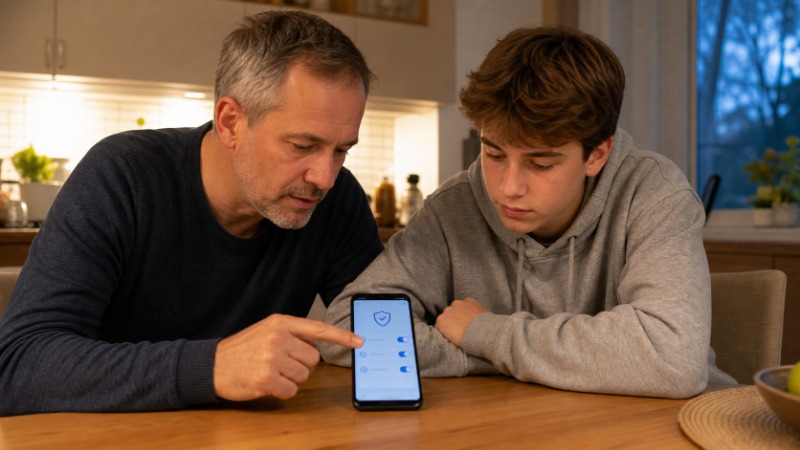 Člověk v noci drží telefon s otevřenou chatovací aplikací, ilustrace k rizikům AI společníků