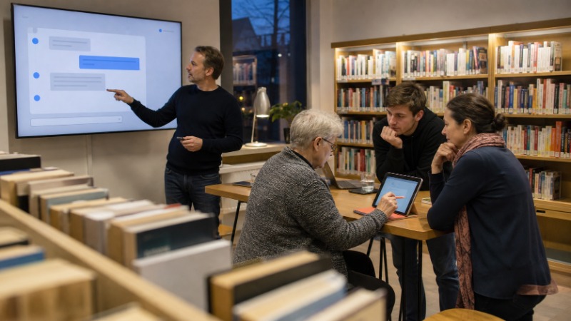 Člověk si dělá poznámky u notebooku s otevřeným online kurzem o umělé inteligenci